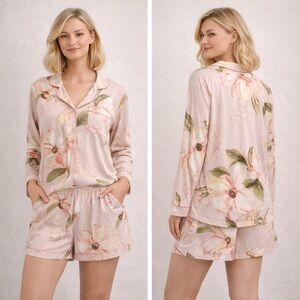 Nordstrom Floral Pajama Short Set XL Blush Pink Button Front Sleepwear NWOT